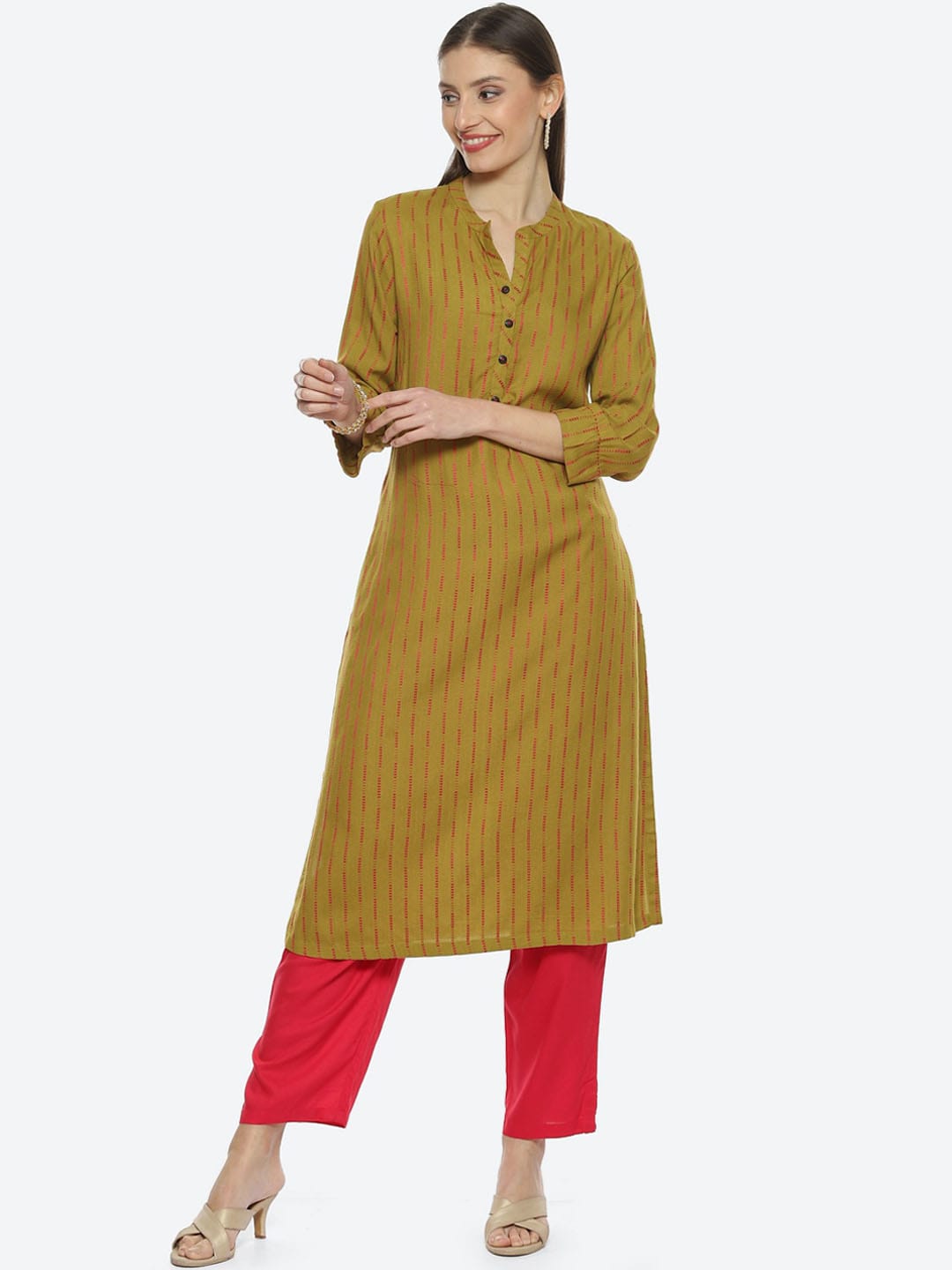 Biba Women Striped A-Line Kurta - Distacart