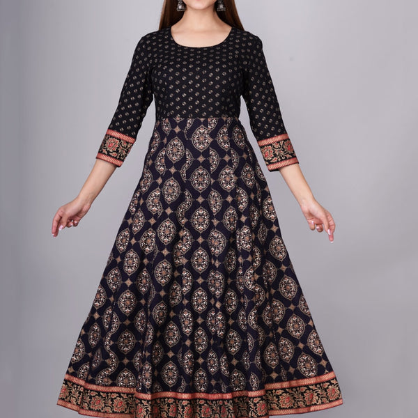 Kalini Women Black Ethnic Motifs Printed Anarkali Kurta - Distacart