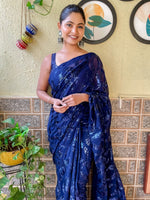 Thumbnail for Mitera Navy Blue Embellished Sequinned Pure Georgette Saree - Distacart
