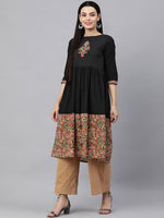 Thumbnail for Kalini Women Black & Red Ethnic Motifs Printed Pure Cotton Kurta - Distacart