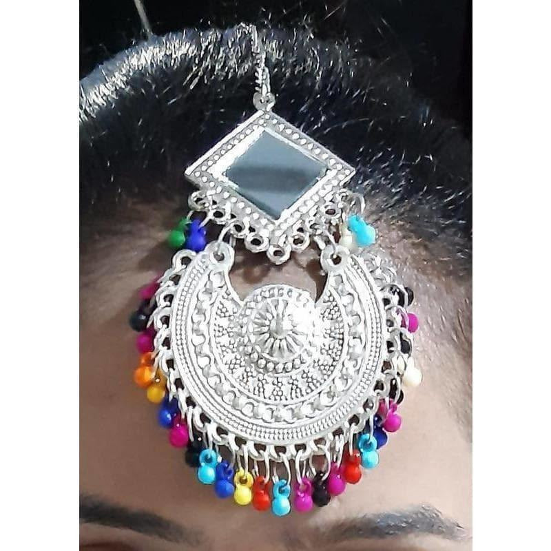 Oxidized Silver Tone Indian Bridal Wear Mirror Maang Tikka
