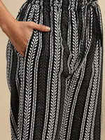 Thumbnail for Sangria Black Ethnic Motifs Printed Pure-Cotton Straight Kurta With Trouser & Dupatta - Distacart