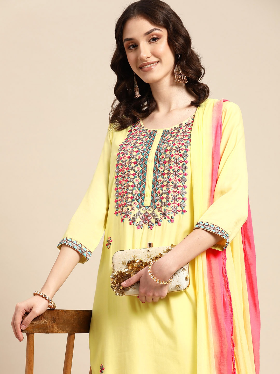 Sangria Women Ethnic Motifs Embroidered Kurta With Trousers & Dupatta - Distacart