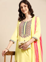 Thumbnail for Sangria Women Ethnic Motifs Embroidered Kurta With Trousers & Dupatta - Distacart