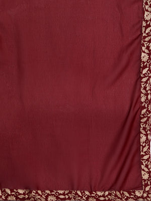 Libas Maroon & Golden Embroidered Kurta with Palazzos & Dupatta - Distacart