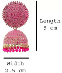 Thumbnail for Mominos Fashion Joharkamal Gold-Plated Meenakari Jhumkas For Women & Girls (Magenta) - Distacart