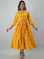 Thumbnail for Kalini Women Yellow & Orange Ethnic Motifs Printed Anarkali Kurta - Distacart