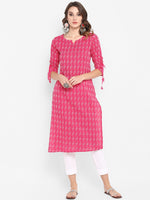 Thumbnail for Janasya Pink & White Printed Straight Kurta - Distacart