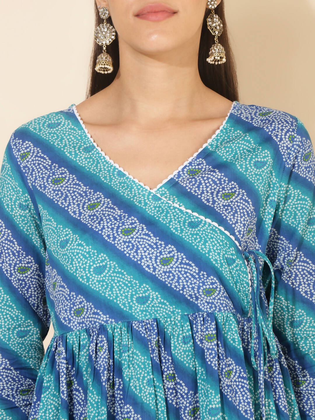 Janasya Women's Blue Cotton Bandhani Printed Casual Angrakha Co-ords - Distacart