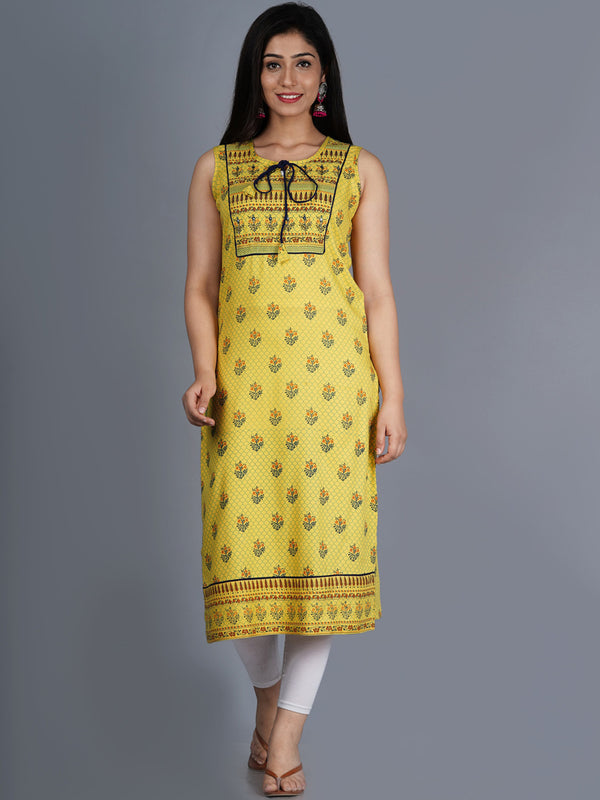 Kalini Women Mustard Yellow Quirky Printed Mirror Work Kurta - Distacart