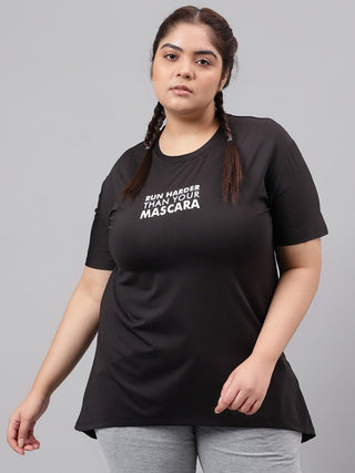 MKH Plus Size Typography Printed Drop Shoulder Sleeves Relaxed Fit Dri-FIT Sports T-Shirt - Distacart