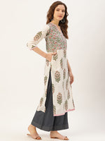 Thumbnail for Jaipur Kurti Women Off-White & Pink Printed Straight Kurta - Distacart