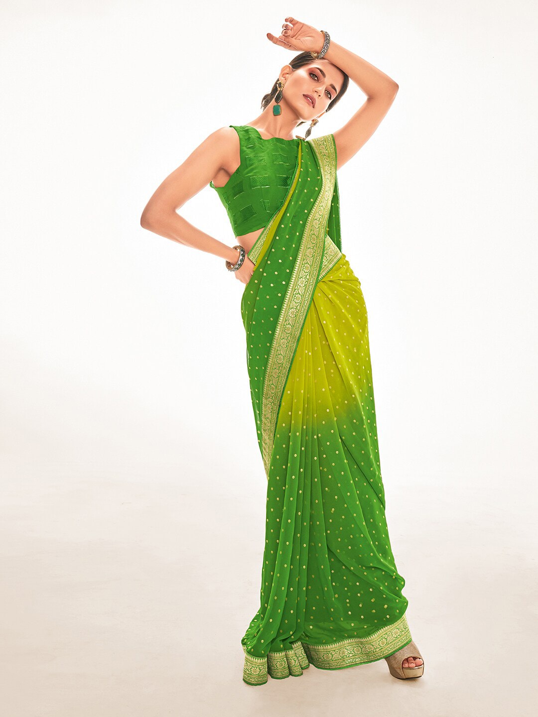 Saree Mall Green & Yellow Ethnic Motifs Embroidered Silk Blend Mangalagiri Sarees - Distacart