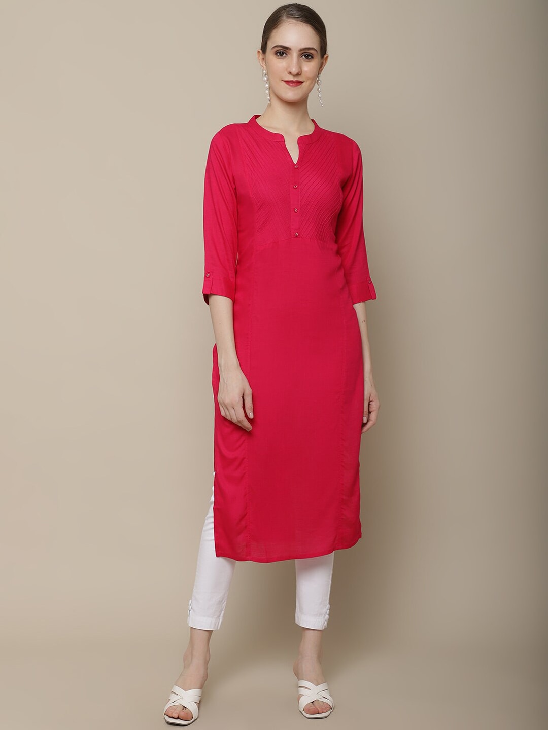 Sangria Women Pink Thread Work Straight Kurta - Distacart
