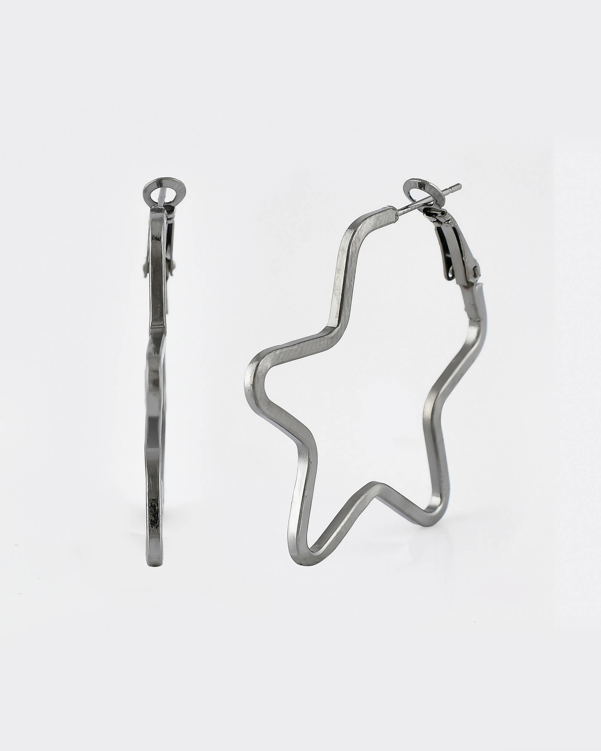 VOJ Women Rhodium Tonned Star Shape Stainless Steel Hoop Earrings - Distacart