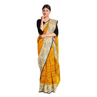 Exclusive Collection 100% Pure Cotton Yellow Tant Saree With Hand Weaving Work - Distacart
