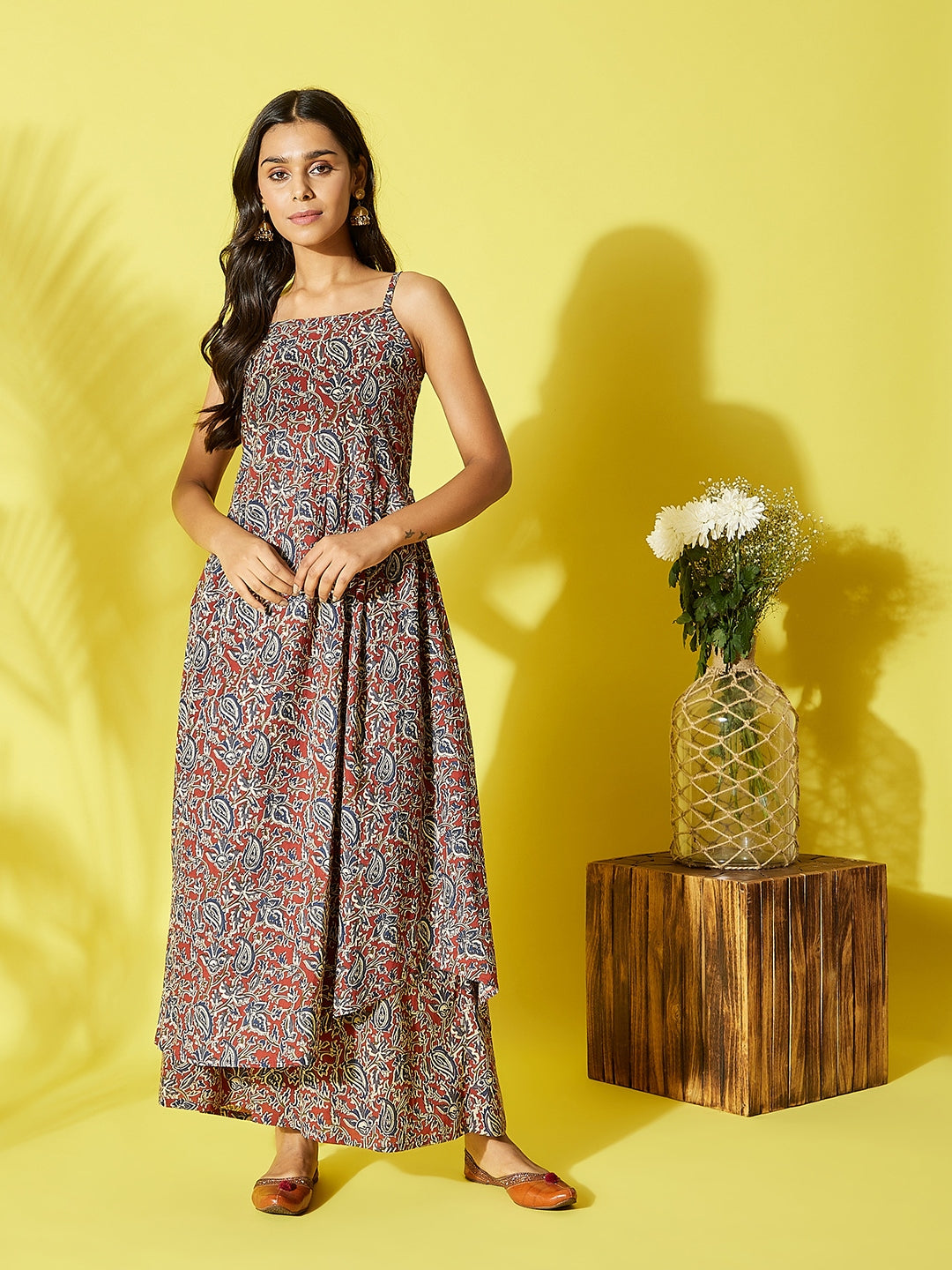 InWeave Women's Maroon Kalamkari Strappy Set - Distacart