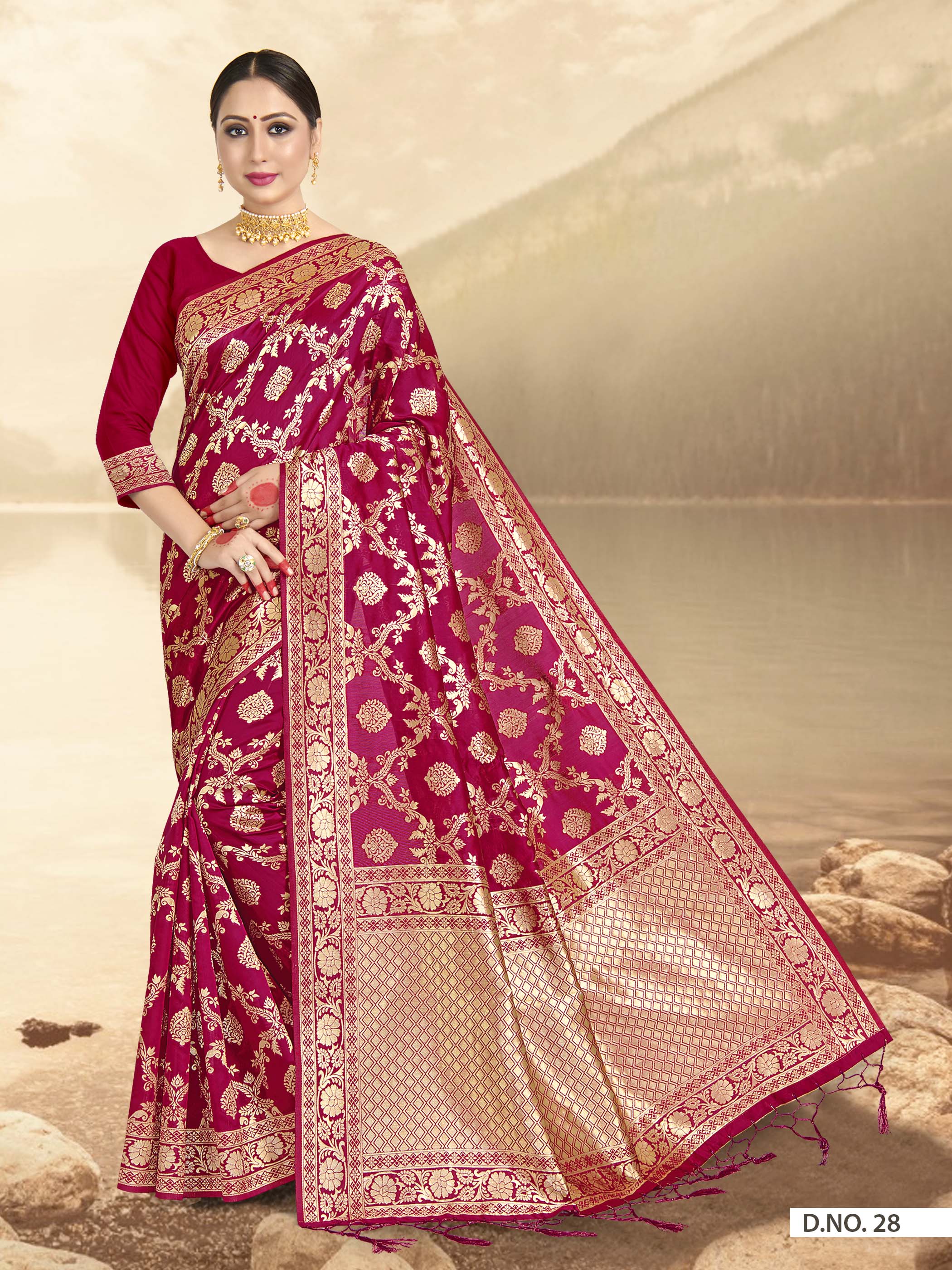Vardha Ruby Pink Woven Banarasi Saree