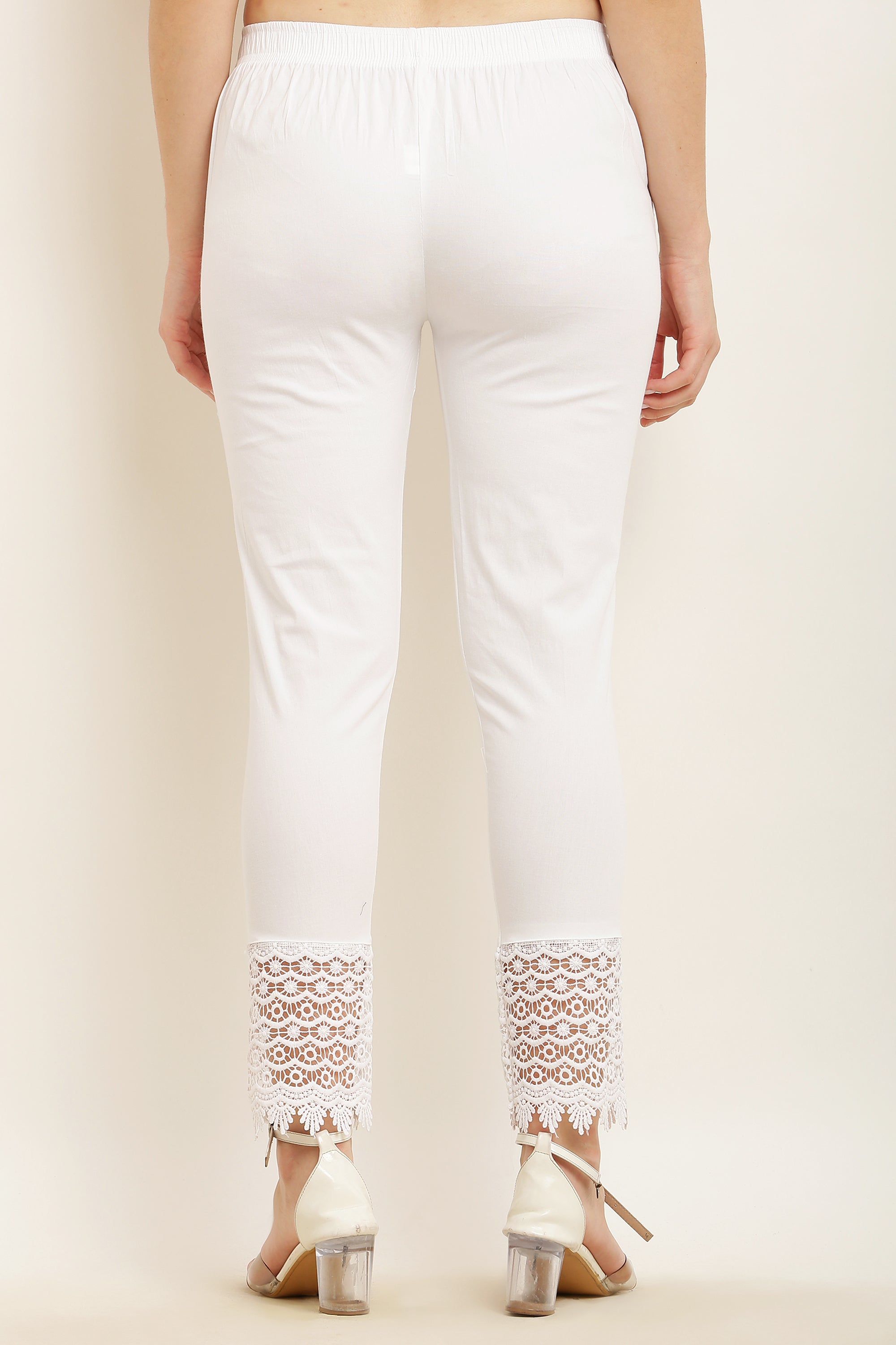 PAVONINE White Color Dot Kirosia Lace Hem Cotton Fabric Palazzo For Women - Distacart