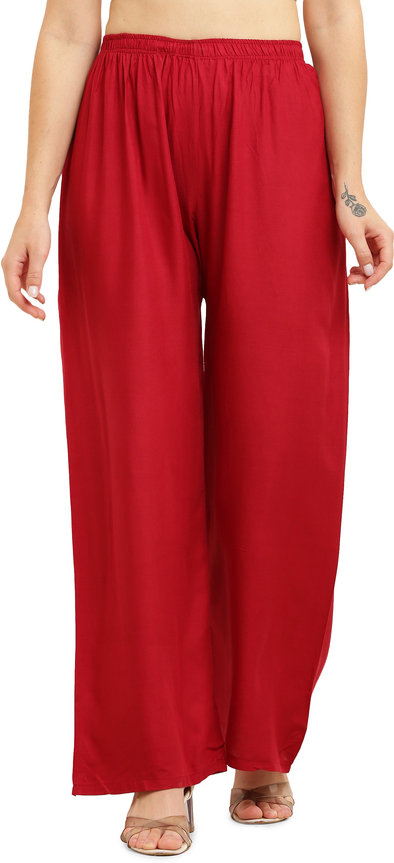 PAVONINE Maroon Color Straight Fit Rayon Fabric Palazzo - Distacart