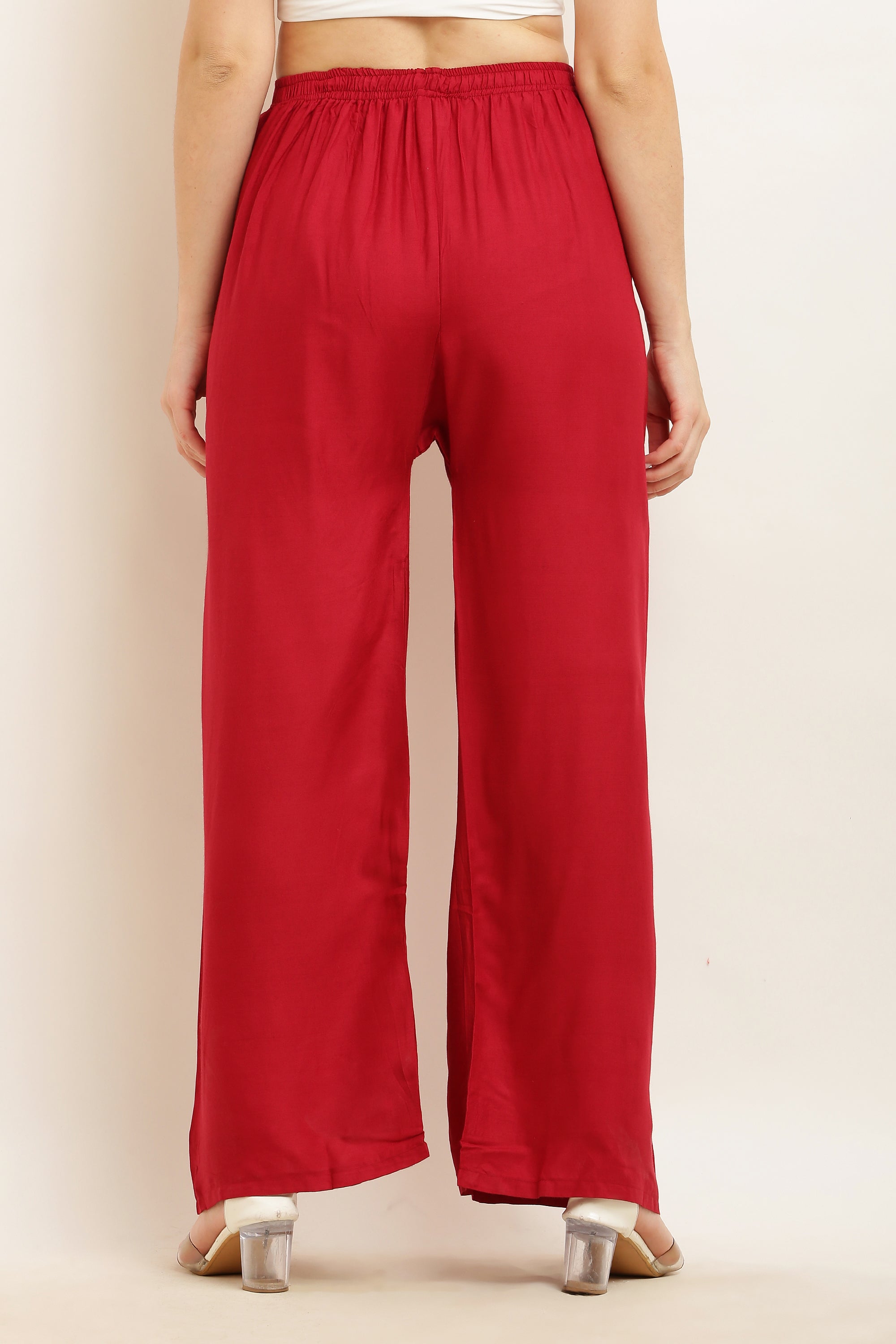 PAVONINE Maroon Color Straight Fit Rayon Fabric Palazzo - Distacart