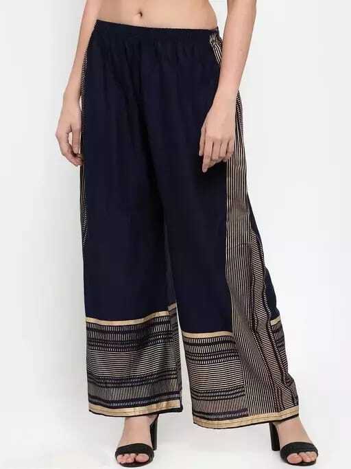 PAVONINE Navy Blue Color Rayon Fabric Side Print Palazzo For Women - Distacart