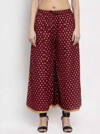 PAVONINE Maroon Color Rayon Fabric Sun Print Palazzo For Women - Distacart