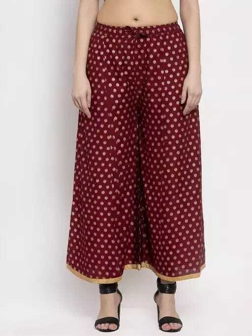 PAVONINE Maroon Color Rayon Fabric Sun Print Palazzo For Women - Distacart