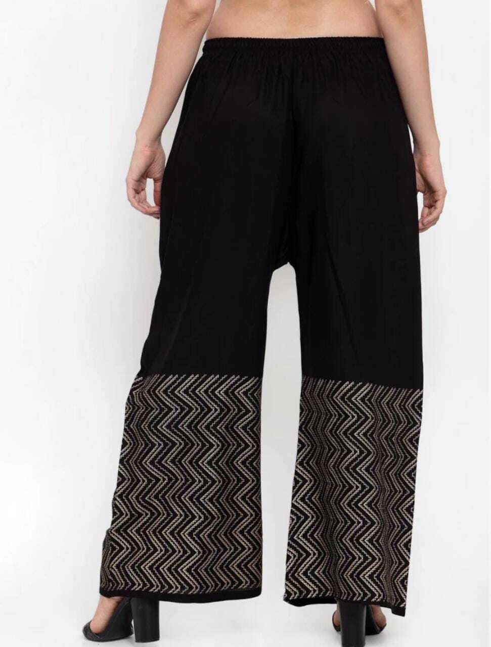 PAVONINE Black Color Rayon Fabric Zig-Zag Printed Palazzo For Women - Distacart