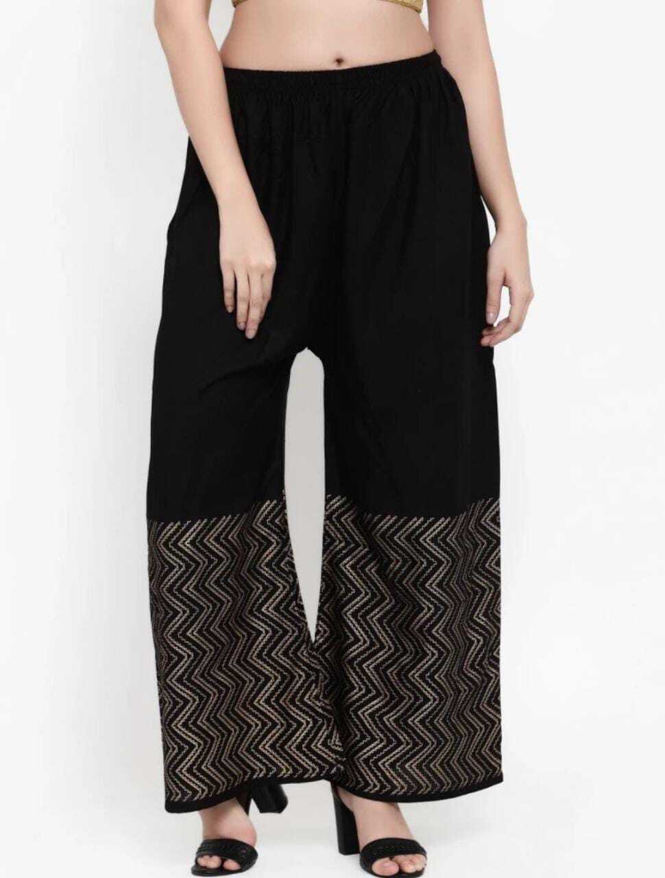 PAVONINE Black Color Rayon Fabric Zig-Zag Printed Palazzo For Women - Distacart