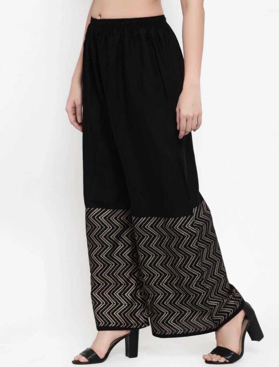 PAVONINE Black Color Rayon Fabric Zig-Zag Printed Palazzo For Women - Distacart