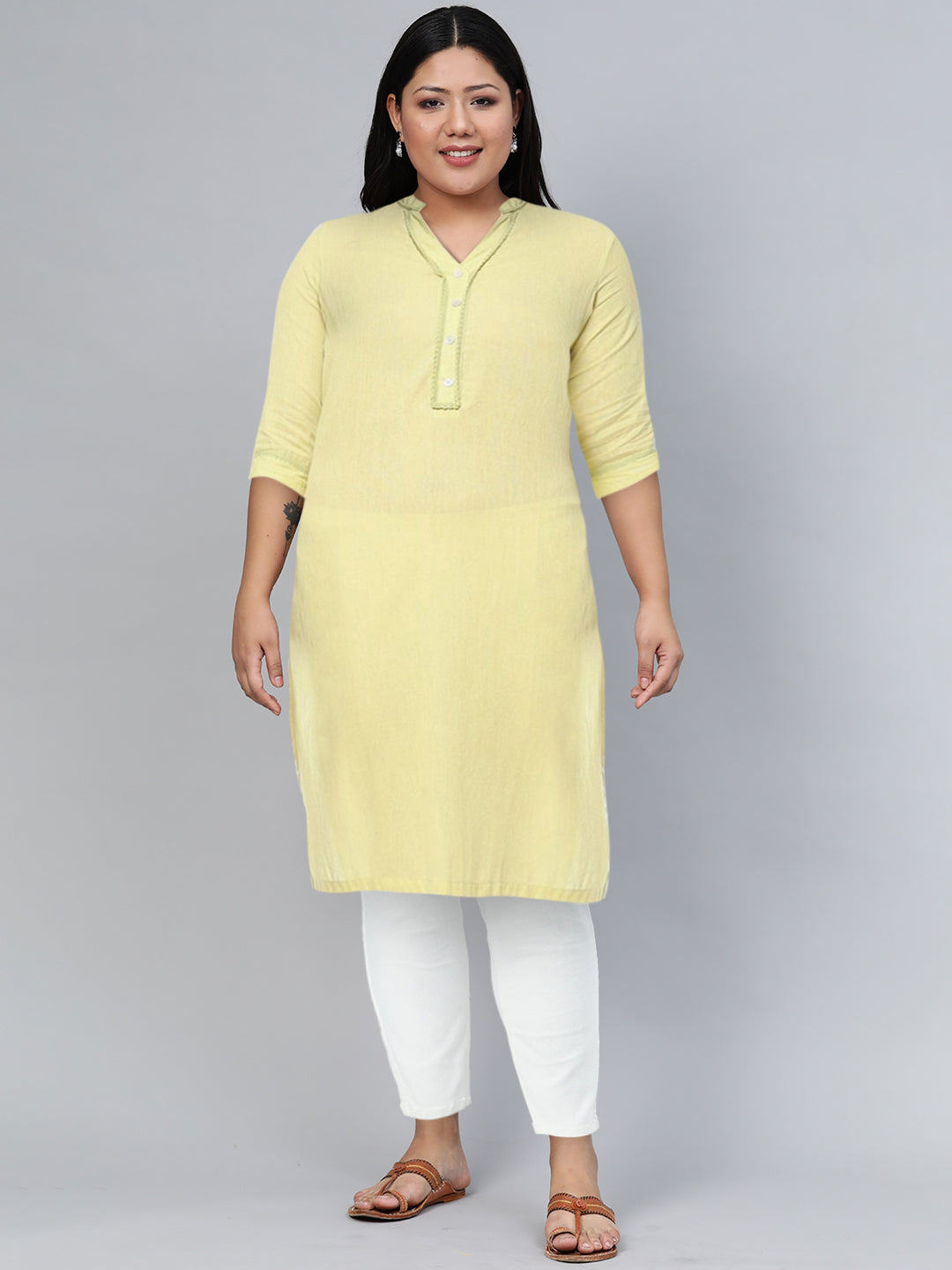 Biba Women Mandarin Collar Cotton Kurta - Distacart