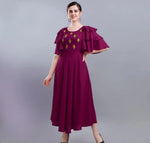 Thumbnail for PAVONINE Wine Color Crepe Fabric Embroidery Dress For Women - Distacart