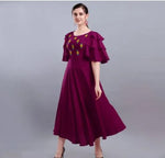Thumbnail for PAVONINE Wine Color Crepe Fabric Embroidery Dress For Women - Distacart