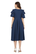 Thumbnail for PAVONINE Navy Blue Color Crepe Fabric Embroidery Dress For Women - Distacart
