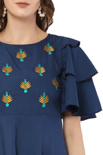Thumbnail for PAVONINE Navy Blue Color Crepe Fabric Embroidery Dress For Women - Distacart