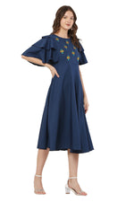 Thumbnail for PAVONINE Navy Blue Color Crepe Fabric Embroidery Dress For Women - Distacart
