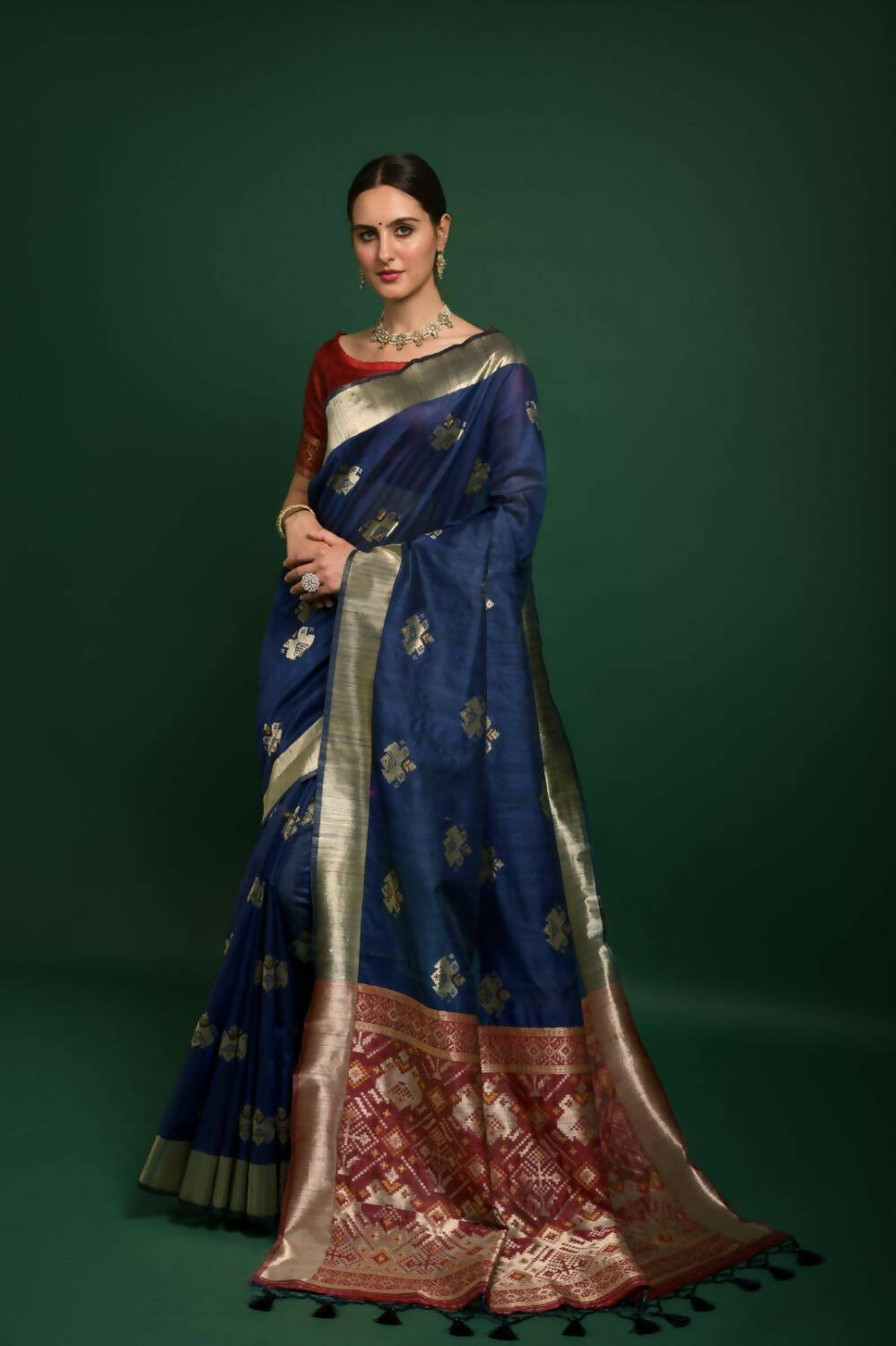 Vishnu Weaves Women's Blue Tussar Silk Zari Woven Saree with Blouse - Distacart