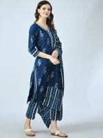 Thumbnail for Kalini Floral Printed V Neck Pure Cotton Kurta With Trousers & Dupatta - Distacart