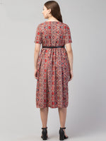 Thumbnail for PAVONINE Maroon Color Jaipuri Print Belt Dress For Women - Distacart