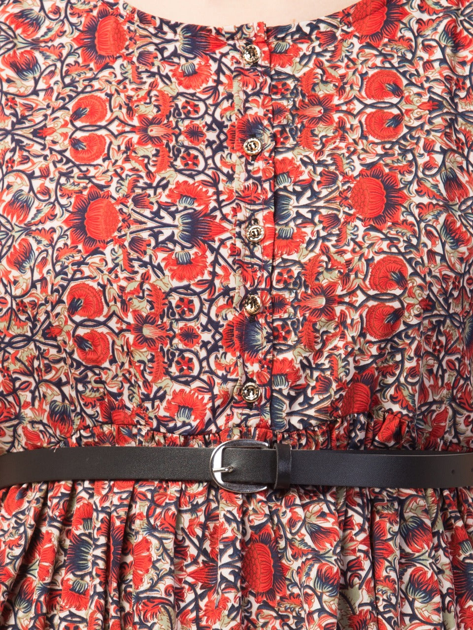 PAVONINE Maroon Color Jaipuri Print Belt Dress For Women - Distacart