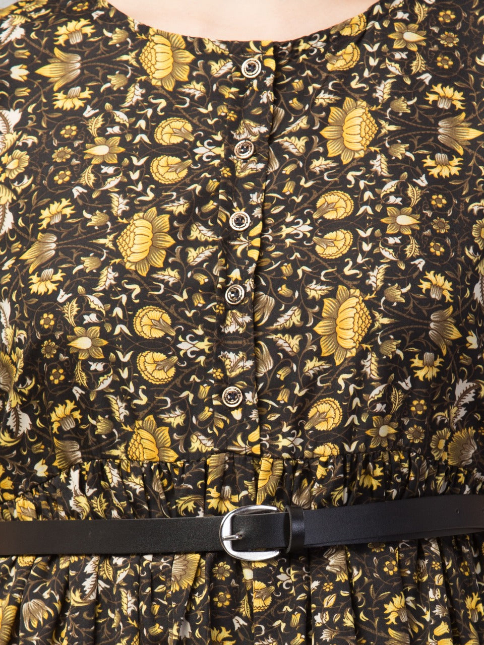 PAVONINE Yellow Color Jaipuri Print Belt Dress For Women - Distacart