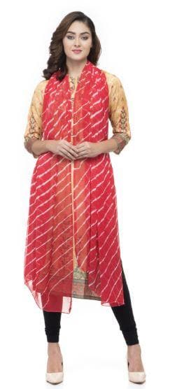 A R Silk Women&#39;s Chiffon Leheriya Design Red Regular Dupatta