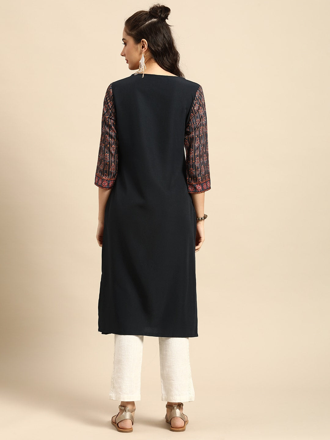 Sangria Women Black Ethnic Motifs Printed Kurta - Distacart