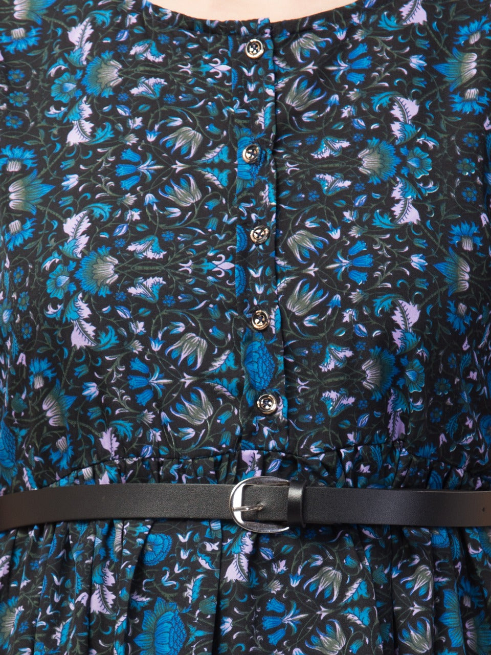 PAVONINE Navy Blue Color Jaipuri Print Belt Dress For Women - Distacart