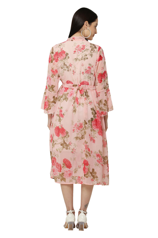 PAVONINE Peach Color Flower Printed Straight Dress For Women - Distacart