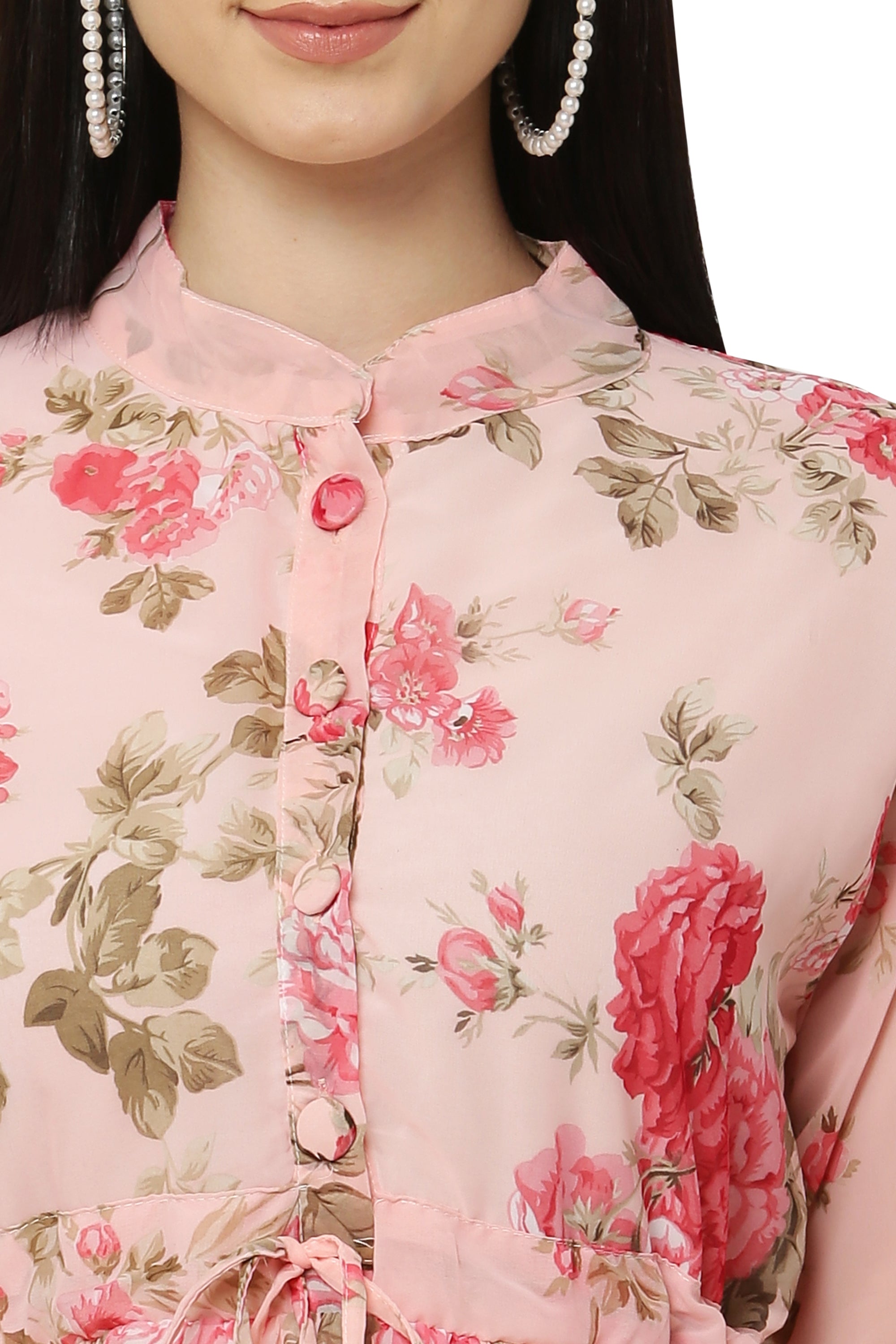 PAVONINE Peach Color Flower Printed Straight Dress For Women - Distacart