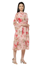 Thumbnail for PAVONINE Peach Color Flower Printed Straight Dress For Women - Distacart