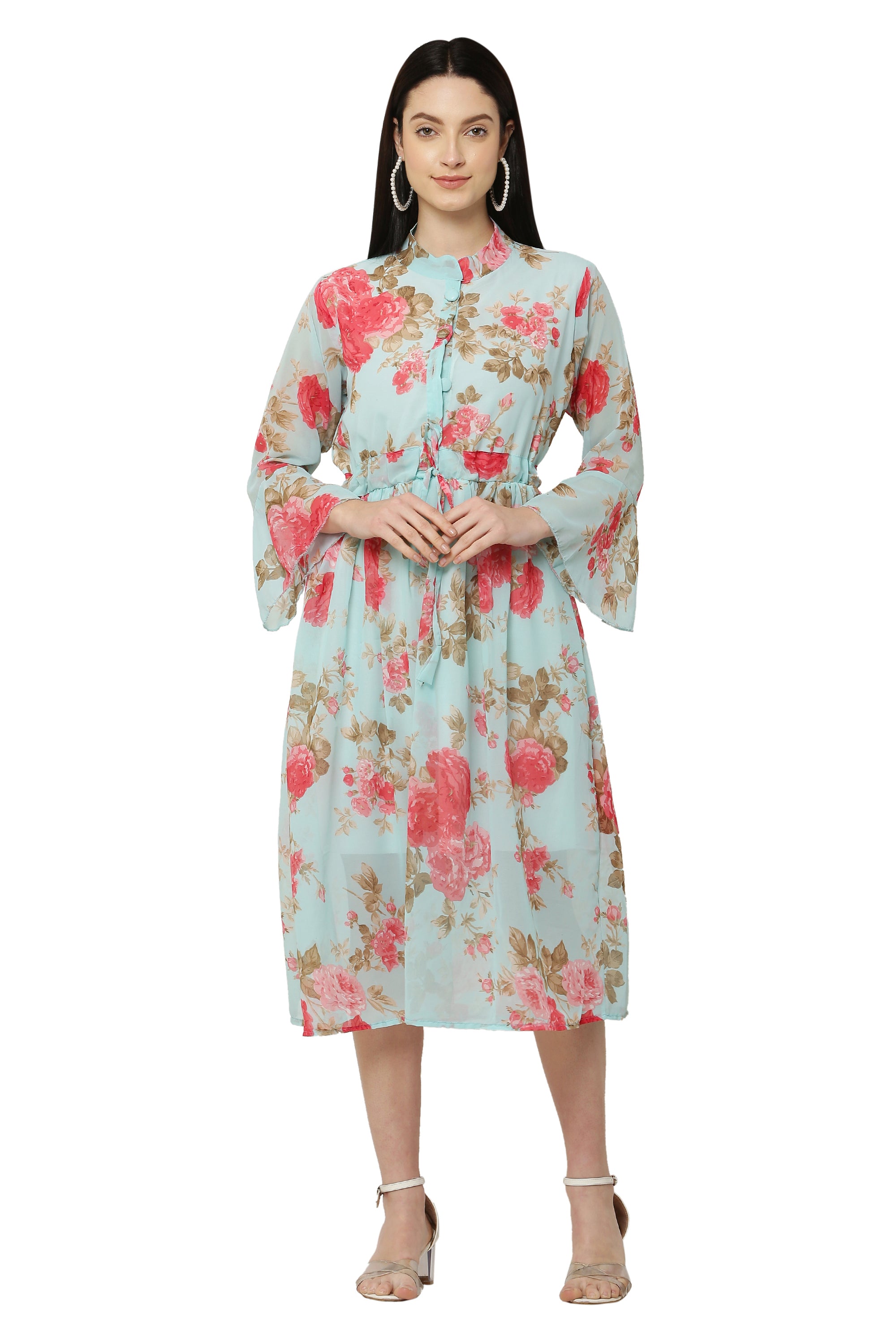 PAVONINE Rama Green Color Flower Printed Straight Dress For Women - Distacart