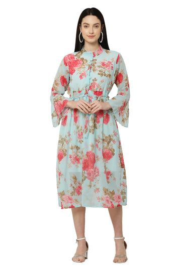 PAVONINE Rama Green Color Flower Printed Straight Dress For Women - Distacart